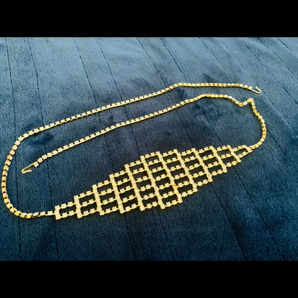 Vintage rhinestone chain belt 24” - 35” silver